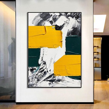 テクスチャード加工 Painting - パレット ナイフ ウォール アート ミニマリズム テクスチャによるブラシ黄色の抽象